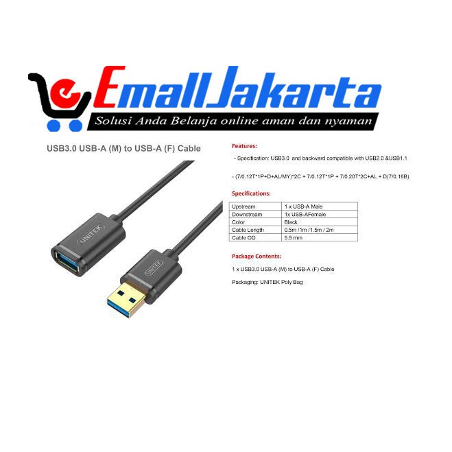 Unitek (YC458GBK) Kabel Perpanjangan USB 3.0 - 1.5 Meter