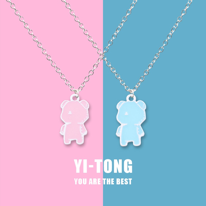 Kalung Desain Kartun Wajah Beruang Bahan alloy Gaya hip hop Korea