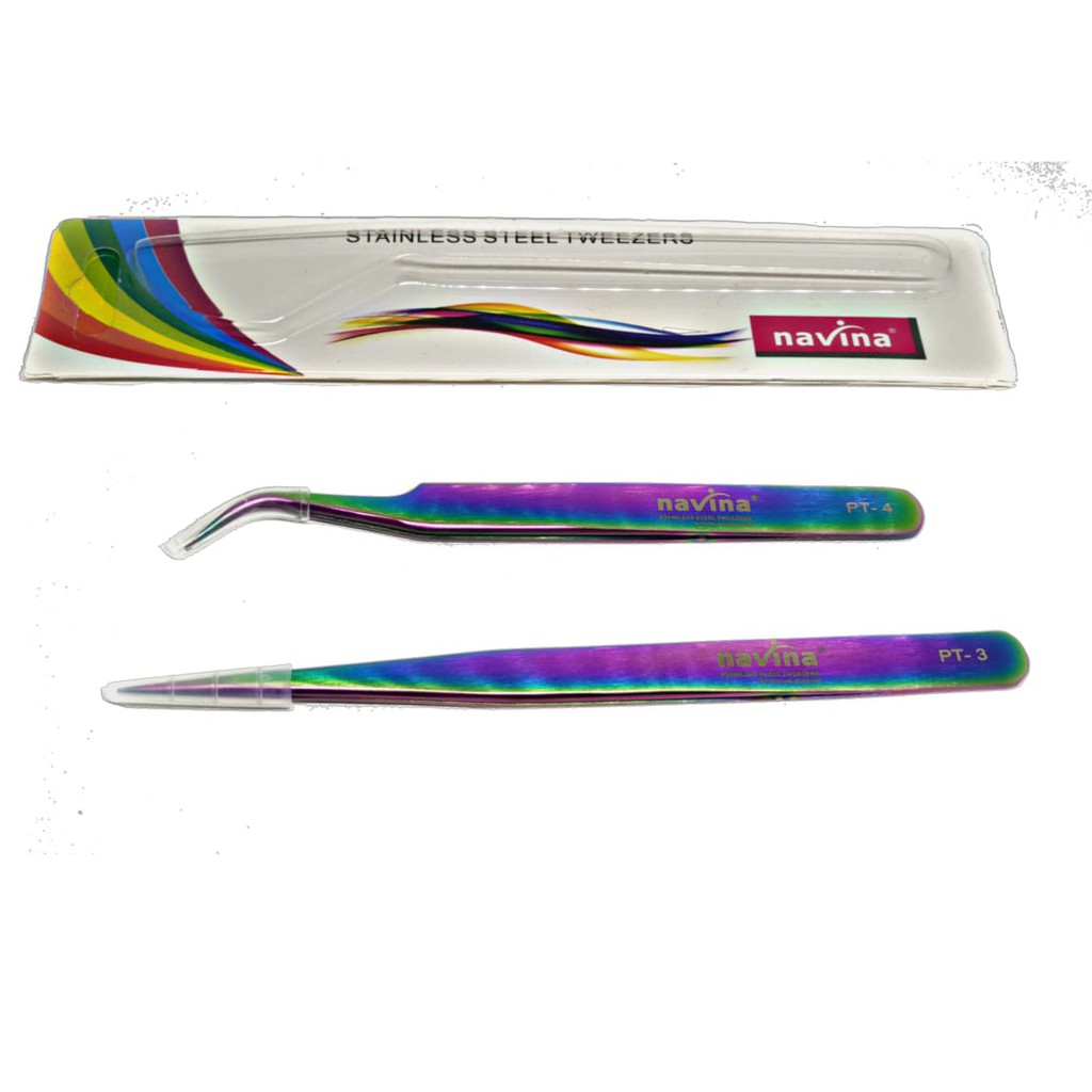 Navina Pinset Alis Warna-Warni Stainless Steel Tweezers