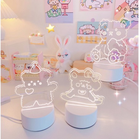 Lampu Meja Led Beruang 3 mode warna Teddy Bear Poodle Cute Ambience Night Lamp Lampu Tidur