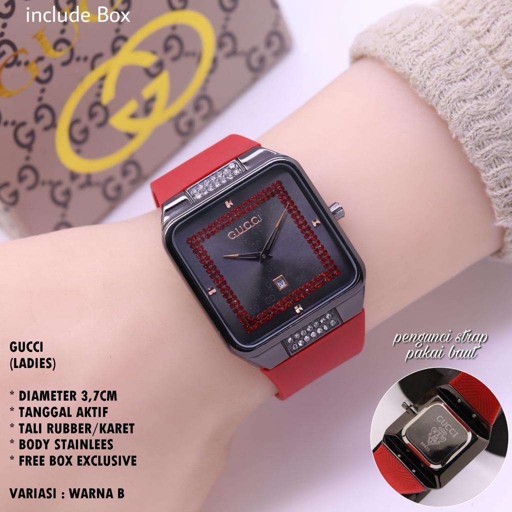 JAM TANGAN WANITA FASHION TALI RUBBER BODY STAINLEES TANGGAL AKTIF