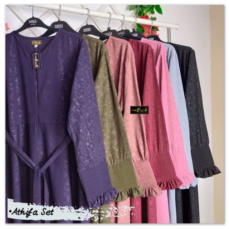 Gamis Set Syar'i Embos Super Nyaman Elegan Athifa Series by Rizquna