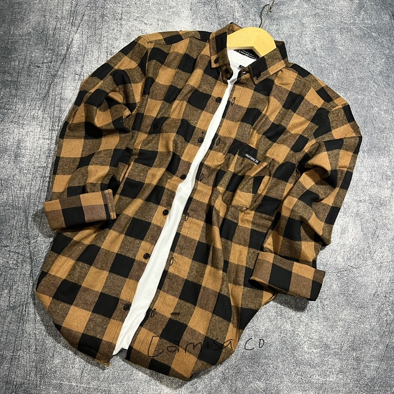 KEMEJA FLANEL PRIA DAN WANITA UNISEX KOTAK HITAM MOCCA LENGAN PANJANG KEMEJA FLANEL KASUAL PREMIUM A