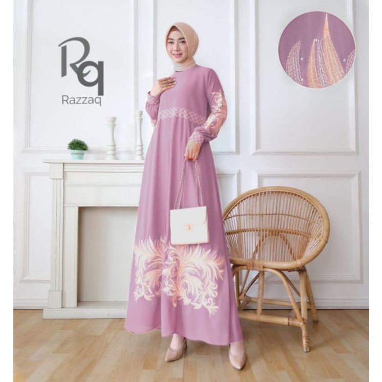 Zaja - Baju Gamis Wanita Dewasa Ceruty Babydoll Mix Bordir Mewah &amp; Anggun Dress Muslim Cantik Gamis Dilara Ceruty Bordir Cantik Fashion Muslim Perempuan