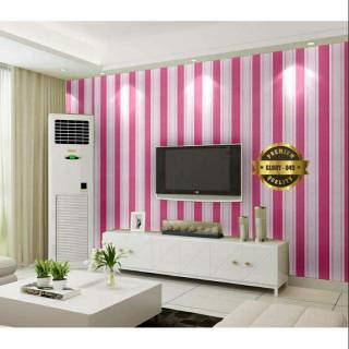 Wallpaper sticker dinding salur garis  pink  putih  merah 