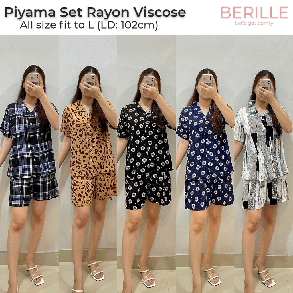 Piyama set Rayon Wanita / Setelan Piyama Wanita Motif / Piyama Rayon Viscose /  Piyama Motif Rayon Viscose Premium Termurah /Piyama Wanita Dewasa / Pajamas / Baju Tidur Wanita / Piyama setelan rayon viscose  (COD)-5