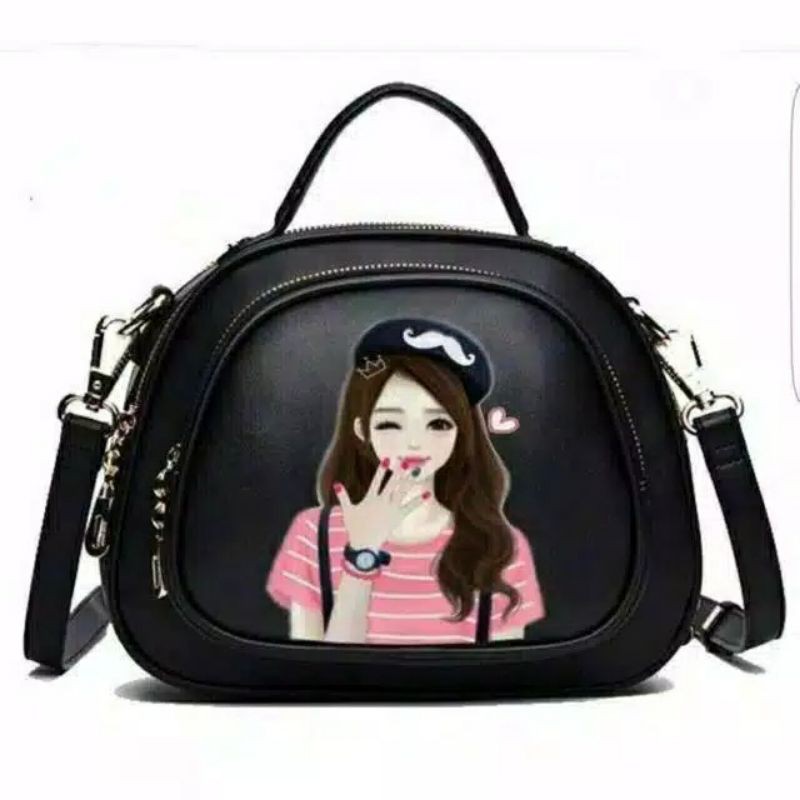 DF TAS PRINTING ANGELINE PRINTING -Tas Selempang Wanita  Tas Cewek Tas Printing Model Lucu