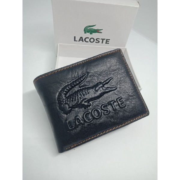 Dompet Pria Lacoste Kulit Asli Logo Timbul Lipat Original