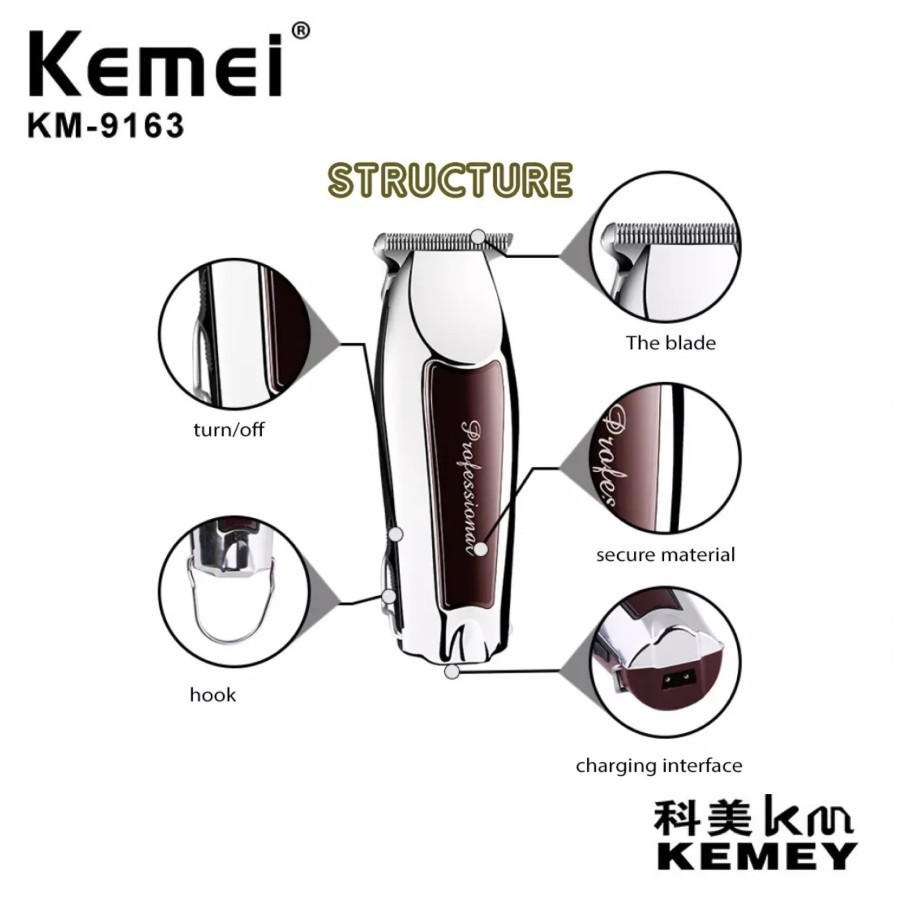 Kemei KM 9163 Alat Cukur Rambut Hair Clipper Trimmer Detailer Turbo Cukuran Kemei KM-9163