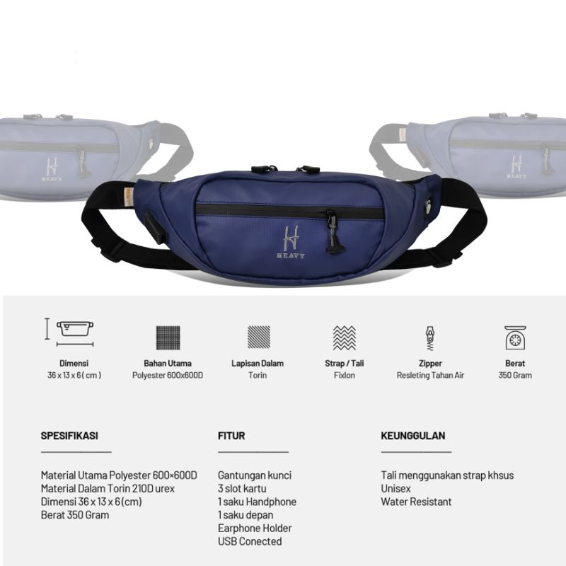 TAS SELEMPANG PRIA HEAVY - OBELIX WAISTBAG USB WATERPROOFF