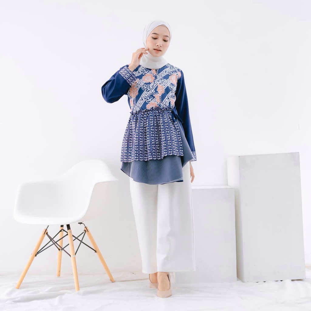 Baju Batik Wanita Modern Exclusive BKil Blouse Batik Kombinasi Moscrepe Tile