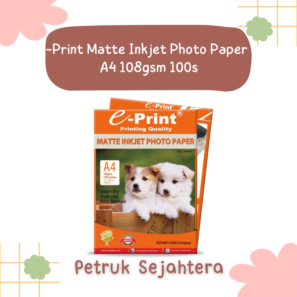 [PAK] KERTAS MATTE INKJET PHOTO PAPER EPRINT A4 108 GSM KERTAS FOTO (100 LEMBAR)*