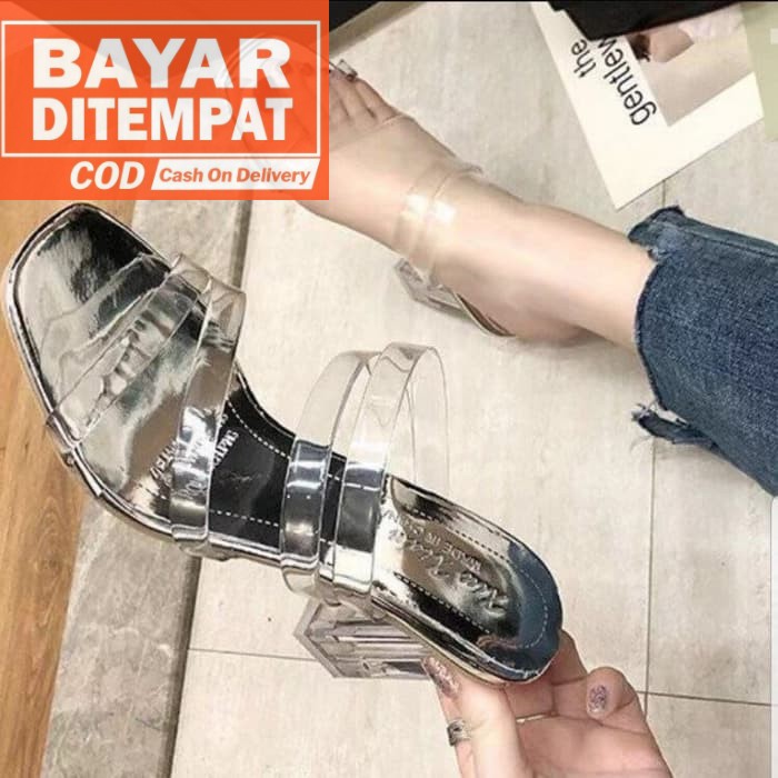 Sandal High Hils Wanita Abu Dan Cream Wanita TW501 High Transparan Sdh189 - 37