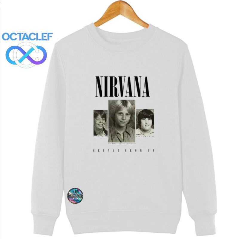 OCTACLEF Crewneck Sweater Sweatshirt Jaket Printing DTG Music Band Nirvana Unisex Pria Wanita