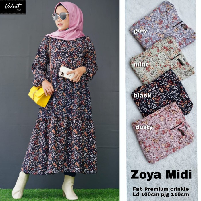 ZOYA MIDI DRESS TERUSAN WANITA CRINKLE PREMIUM LD 100CM