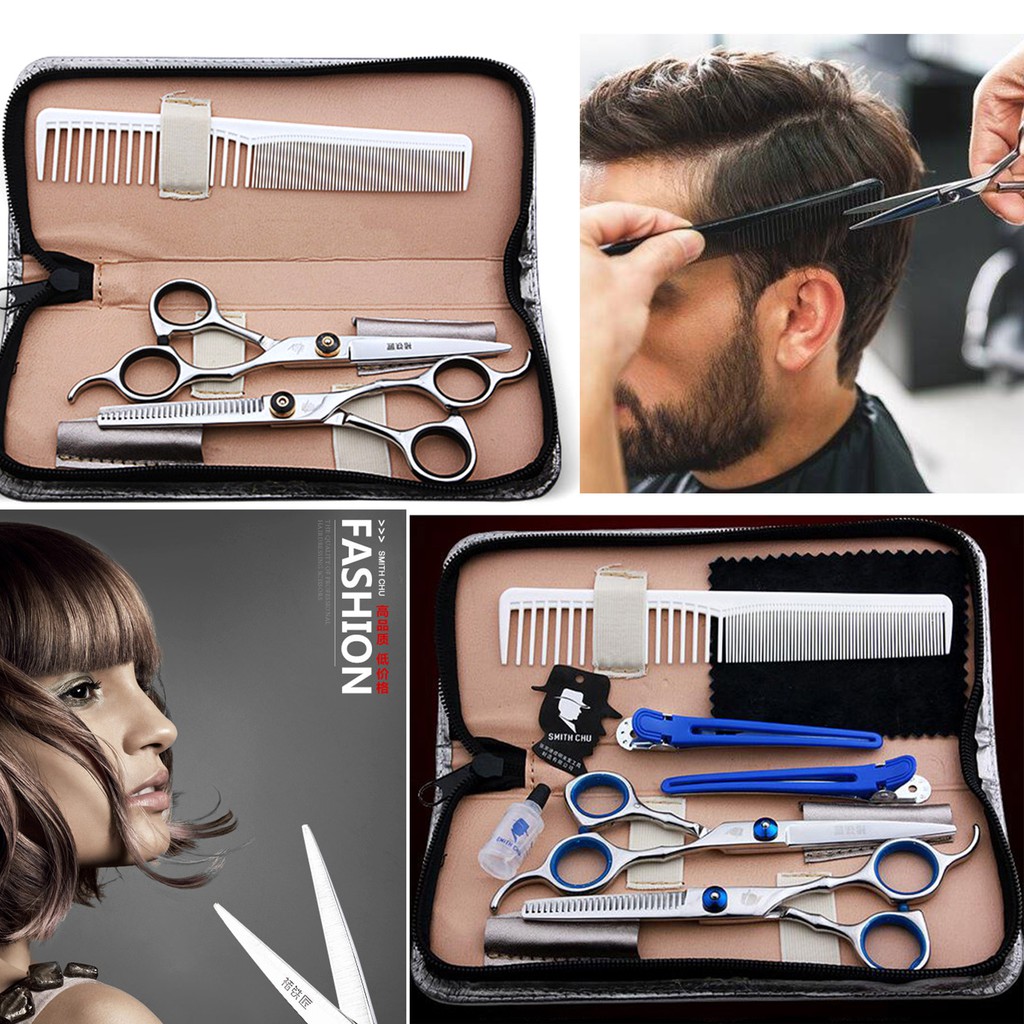 Set Gunting Rambut Flat Scissors + Sasak Stainless Salon Profesional SMITH CHU XK10 Biutte BHT002