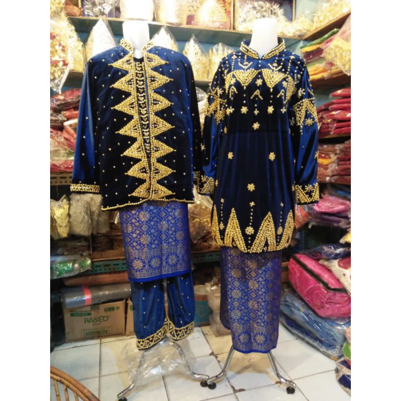baju pengantin palembang bldru biru gold tampa kain