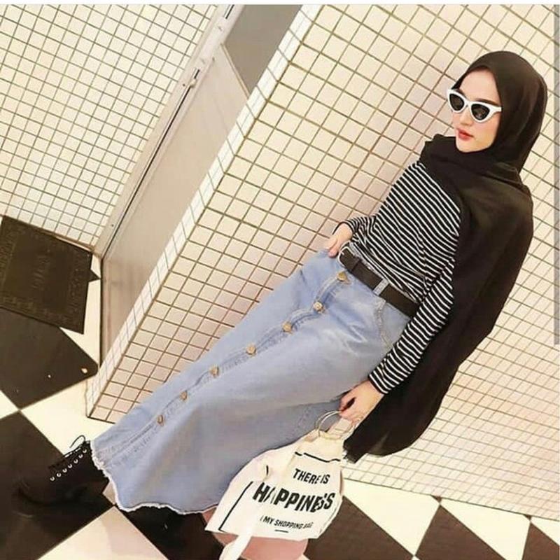 Miss Me Rok Span Sepan Panjang Jeans Wanita Jumbo Big Size Karet Kuali Bjd - Rok Jeans Panjang But