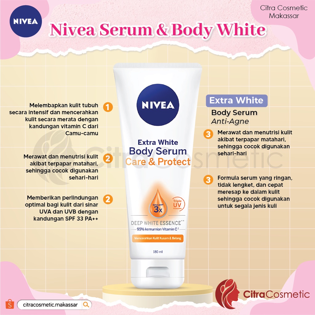 Nivea Body Serum Extra White | Night | Repair Care Protect | Radiant | Glow | Hijab 180ml