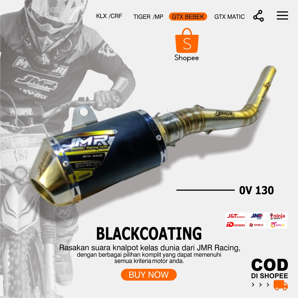 KNALPOT GTX STANDAR / MODIF TRAIL TYPE OV 130 BLACK COTING CACING STAINLESS JMR RACING 4135