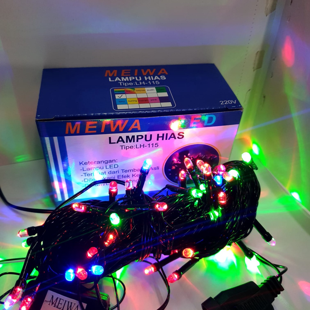 Lampu Hias Natal / 17 Agustusan Kabel Hitam Meiwa 80 LED 9,5 Meter