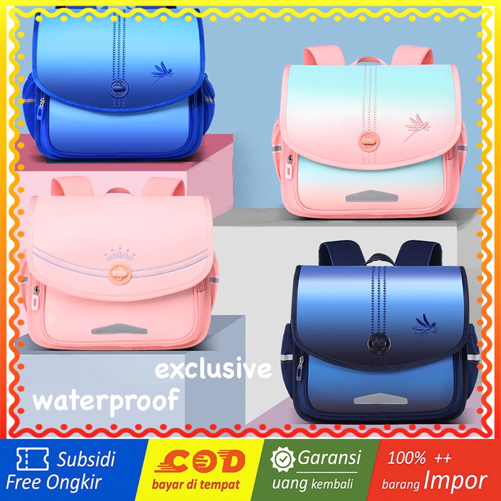 WWH23 Tas Sekolah Anak Ransel Lebar Horizontal Super Exclusive Waterproof Backpack Impor TKM