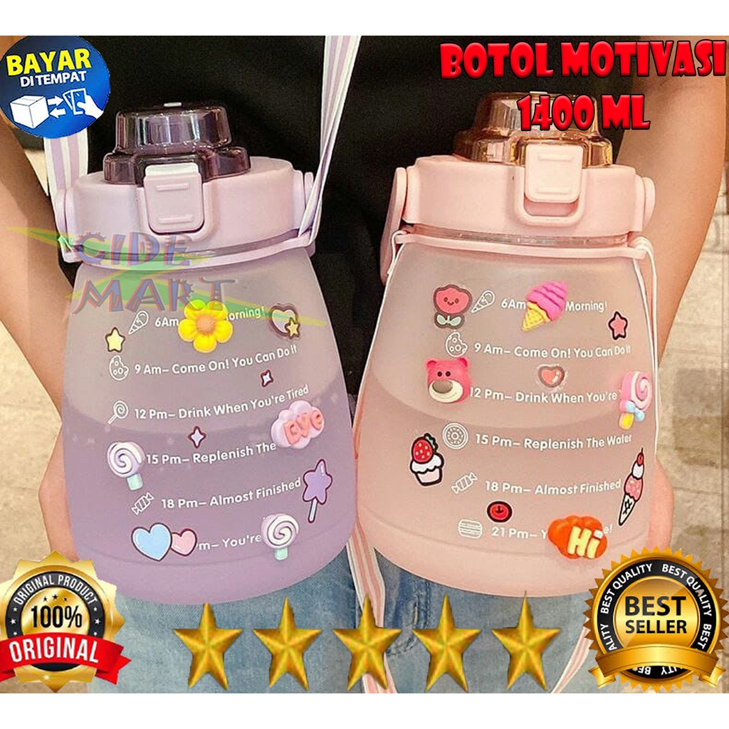 BOTOL MINUM ANAK GEMOY 3D VIRAL MURAH WARNA GRADASI PASTEL 1.3 LITER 1300 ML 2D &amp; 3D STICKER BOTOL MINUM ANAK TALI MOTIVASI GRADASI