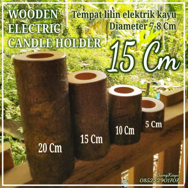 Electric candle holders 15 cm Tempat lilin elektrik kayu lilin led