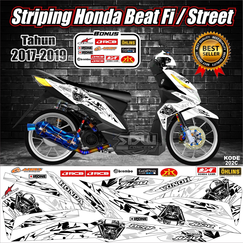 Striping Beat 2017-2019  Stiker Lis Motor Beat Variasi kode 202