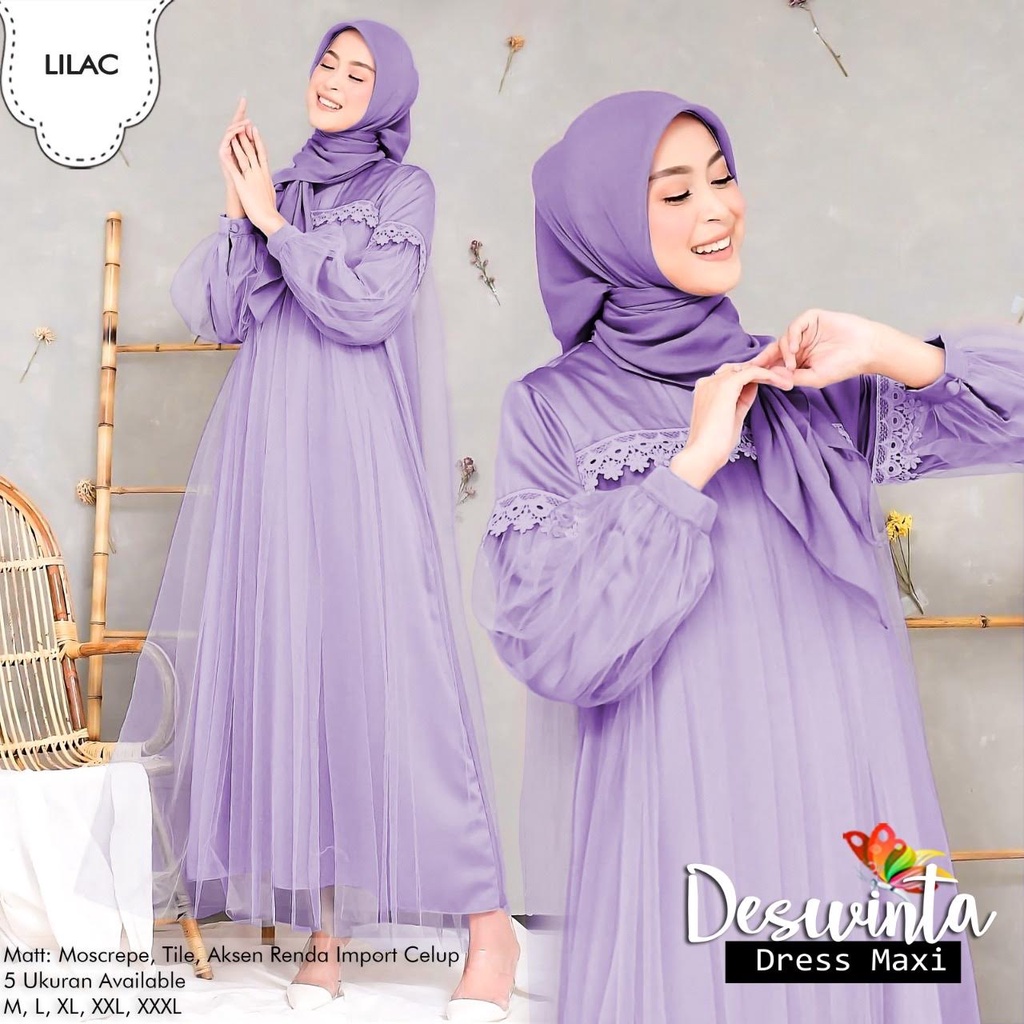 Maxy dress terbaru Dress DesIta SIZE M-L-XL-XXL-XXXL JUMBO/DRESS WANITA TILE ONDE POLKADOT/BROKAT TI