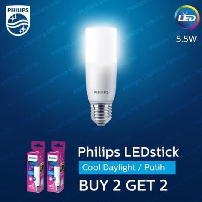 Murah Philips Led Stick Multipack 4Pcs Lampu 5.5Watt 5.5W E27 6500K Putih Promo