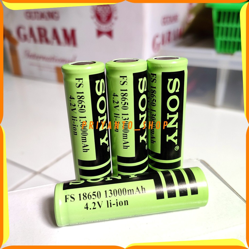 BATERAI BATTERY BATREI SONY18650 RECHARGEABLE 13000mAh 4.2V HIJAU RATA TANPA KEPALA TERBAIK