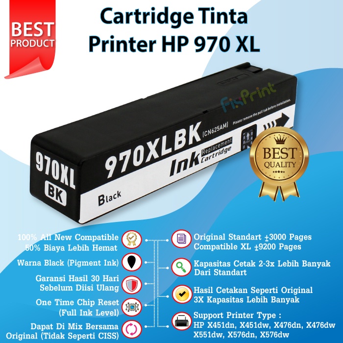 Cartridge Tinta HP 970 971 XL 970XL 971XL Compatible HP Officejet Pro X451dn, X451dw, X476dn, X476dw, X551dw, X576dn, X576dw