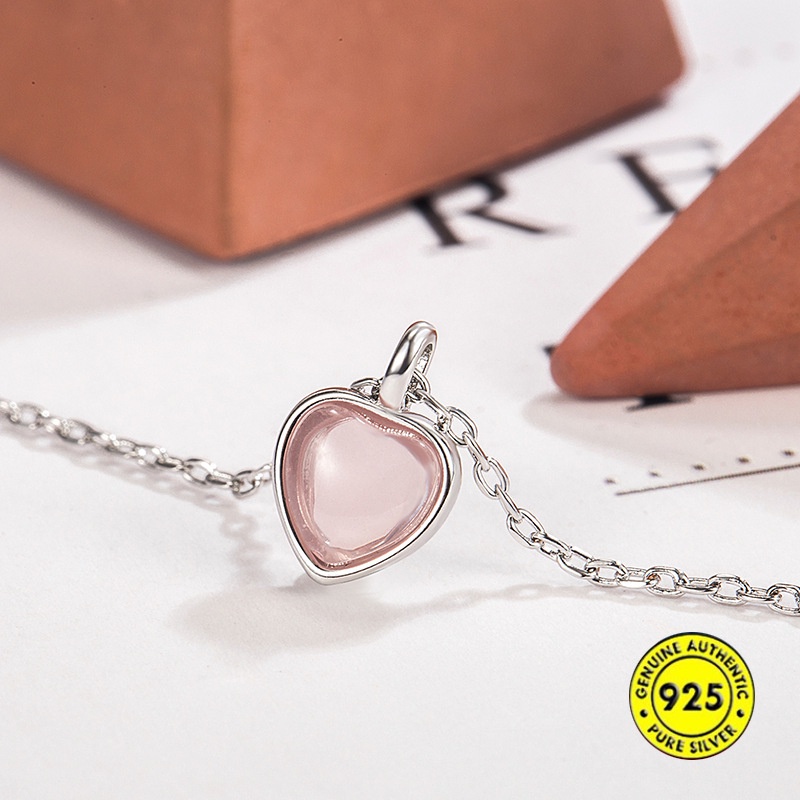 Kalung Bentuk Hati Warna Pink Bahan S925 Silver