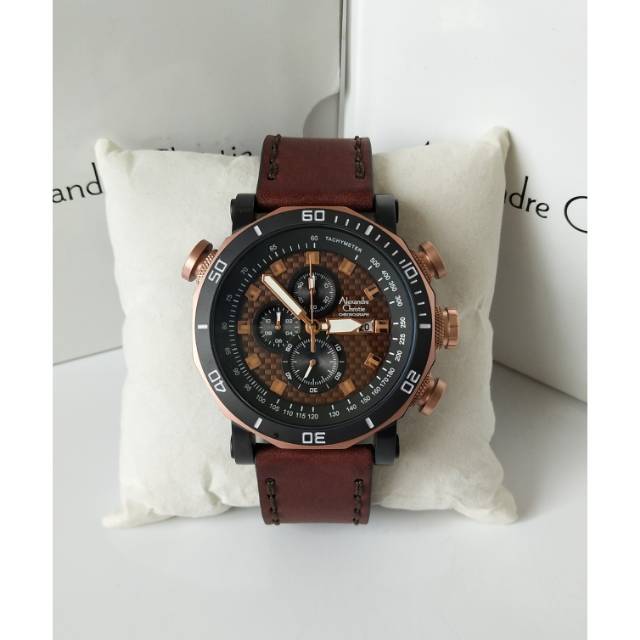 Jam tangan Pria alexandre christie 6308 black rosegold original