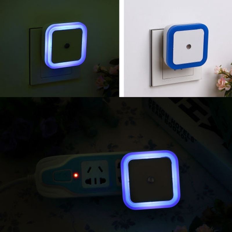 Lampu Tidur LED Otomatis Sensor Cahaya Colok Listrik Dinding Persegi Dekorasi Ruangan Night Lamp