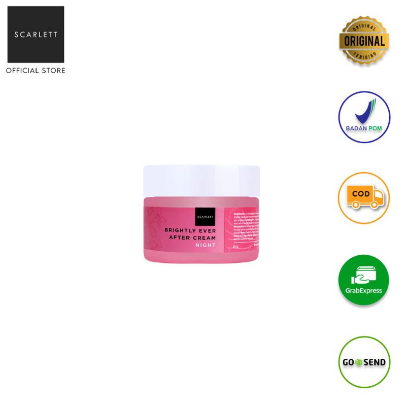 SCARLETT WHITENING BRIGHTLY AFTER NIGHT CREAM - SCARLETT WHITENING CREAM WAJAH - CREAM MALAM