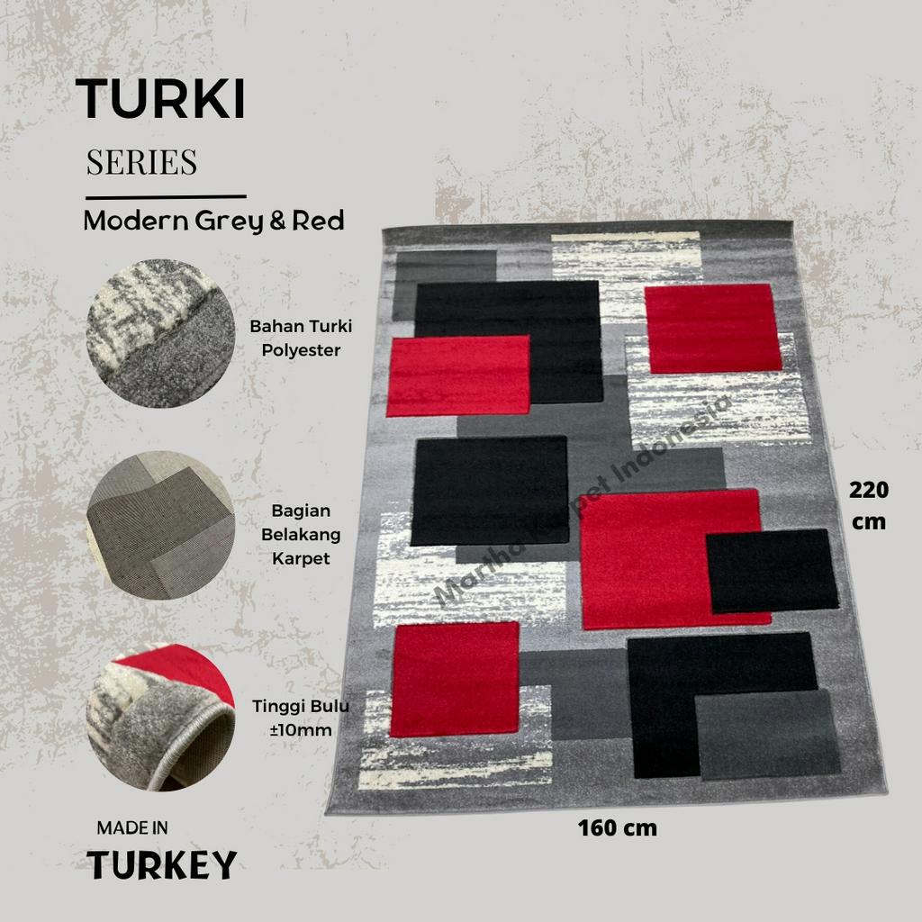 Karpet Turki Import Permadani 160x220 Modern Grey Red Karpet Import Turki