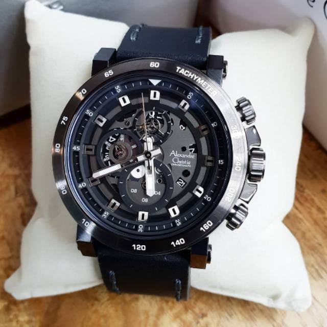 Jam Pria Alexandre Christie AC6429 Original Tali kulit Hitam