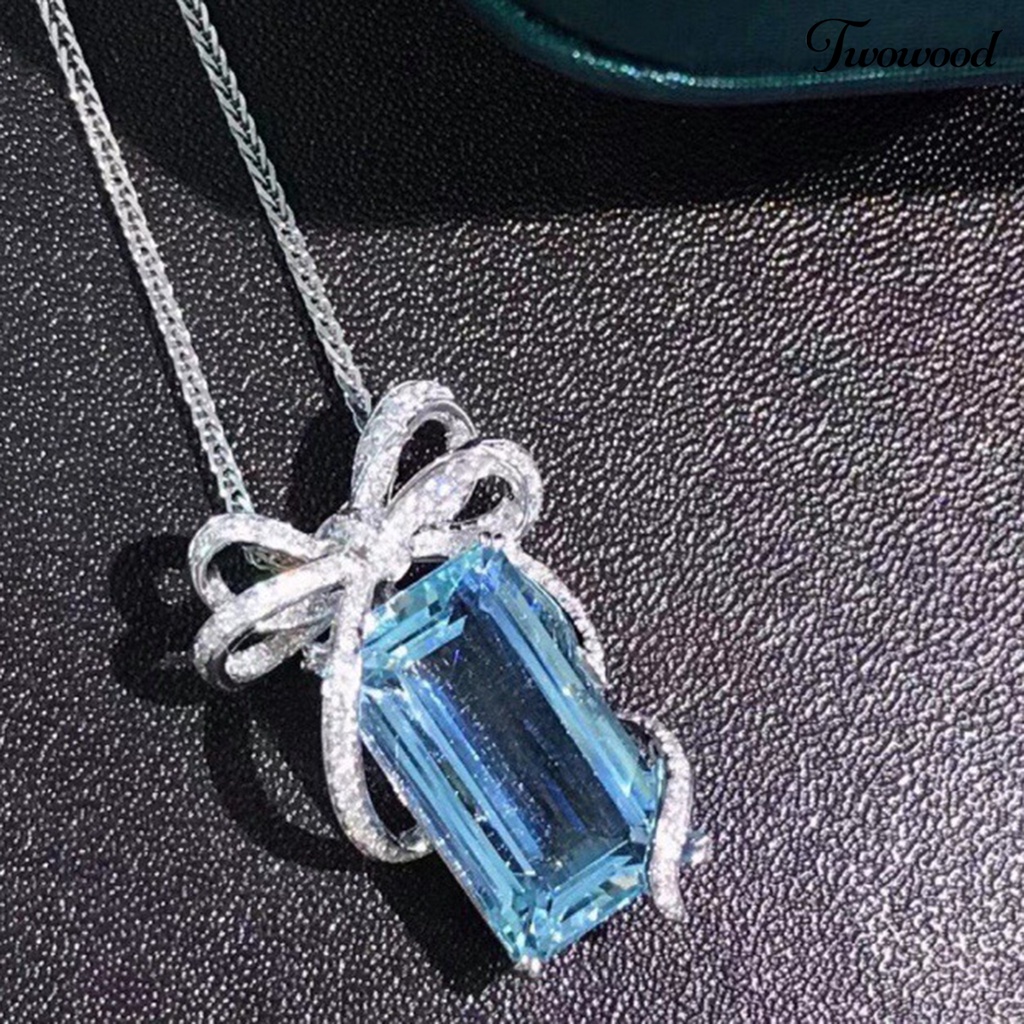 Kalung Rantai Klavikula Desain Pita Bahan Cubic Zirconia Tahan Lama Untuk Wanita