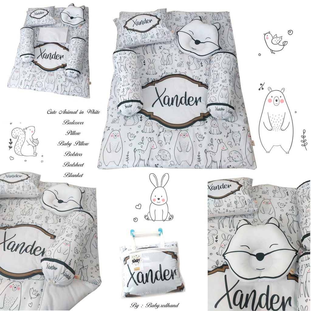 bed cover set bayi atau baby bed cover set dengan bantal peyang guling dan sprei gambar hewan bed co