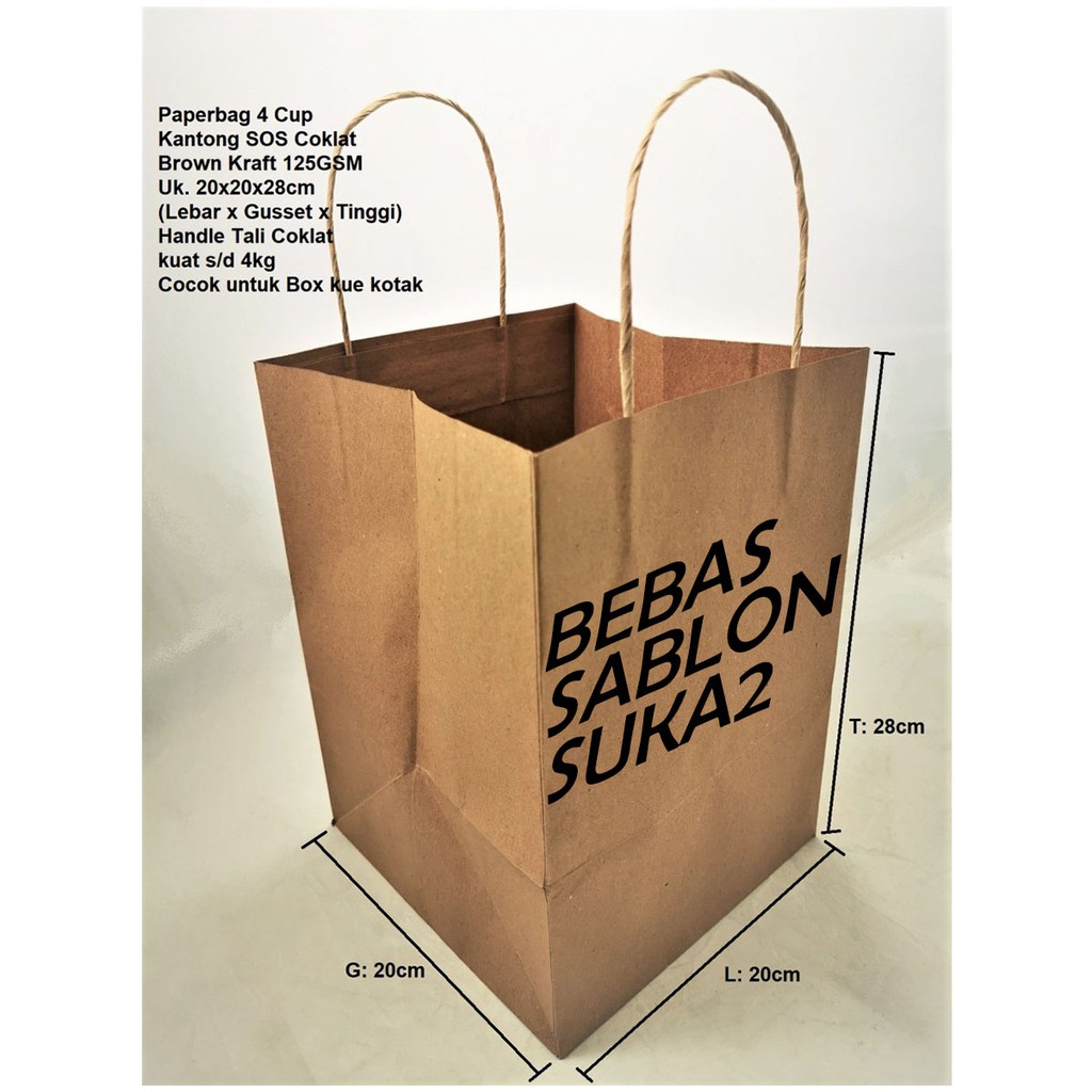 

(+SABLON) Paper Bag Coklat 20x20x28cm Paper Bag Custom Bebas Desain Tali Kertas Packing Olshop Murah