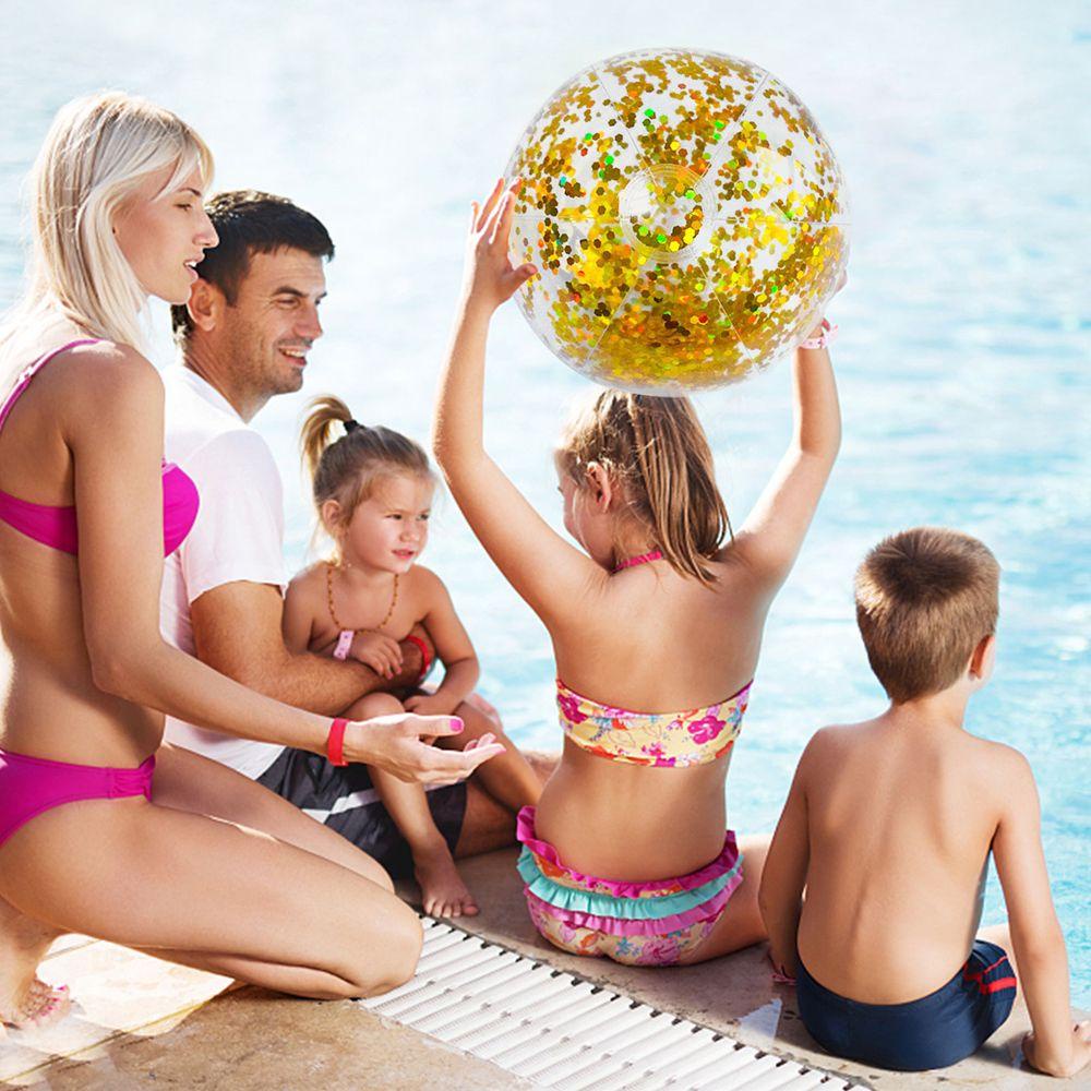 REBUY Rebuy Beach Ball Pantai Dewasa Kolam Renang Tiup Mainan Bola Transparan Sequin Confetti Glitters Bola Bermain Air