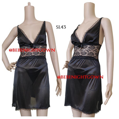 SEXY DRESS LINGERIE BAJU TIDUR SEKSI LACE WANITA ICE SILK SL43