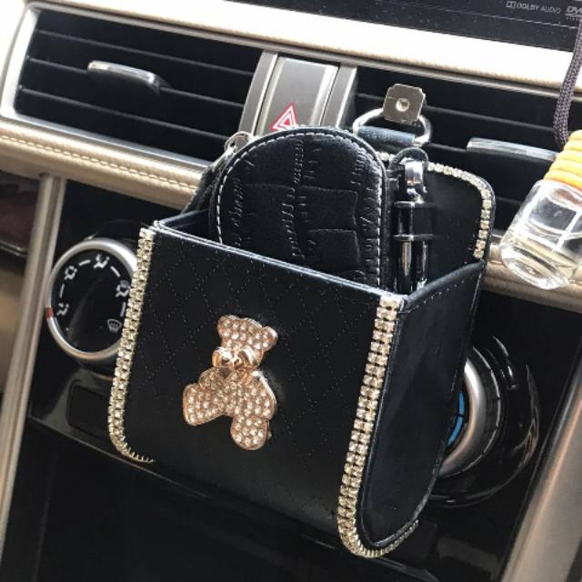 Barang mobil accmobil hp holder bear Tempat hp holder pouch hp mahkota bee swan hp holder  Gantungan Dudukan Mobil Tempat Hp Handphone Kaca Mata