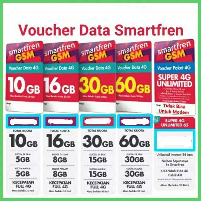 Paket Data Injek / elektrik / voucher SmartFren Nonstop Unlimited 10gb 16gb 30gb 60gb 6 Bulan