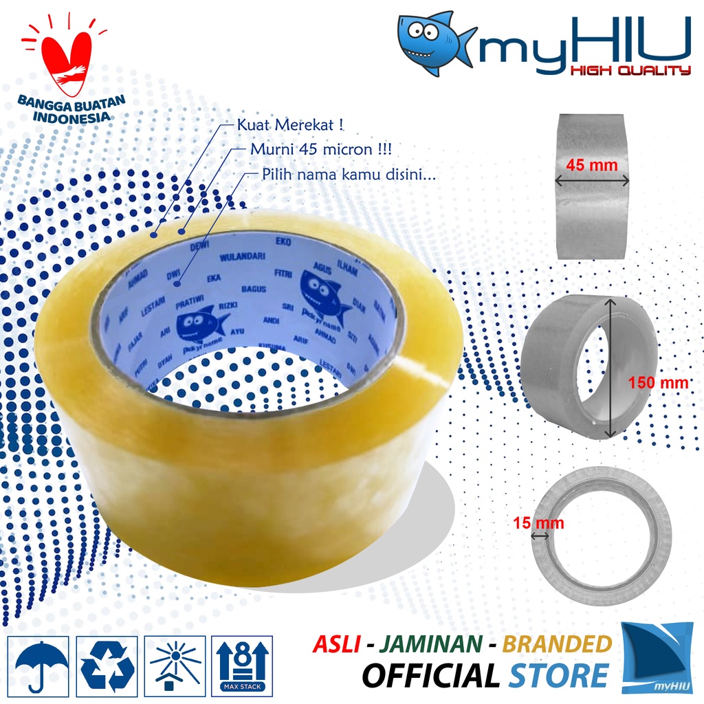 Lakban Selotip Isolasi 45 mm / 2 inch x 100 yard / 90 mtr BENING Transparan - Clear OPP  Masking Tape myHIU