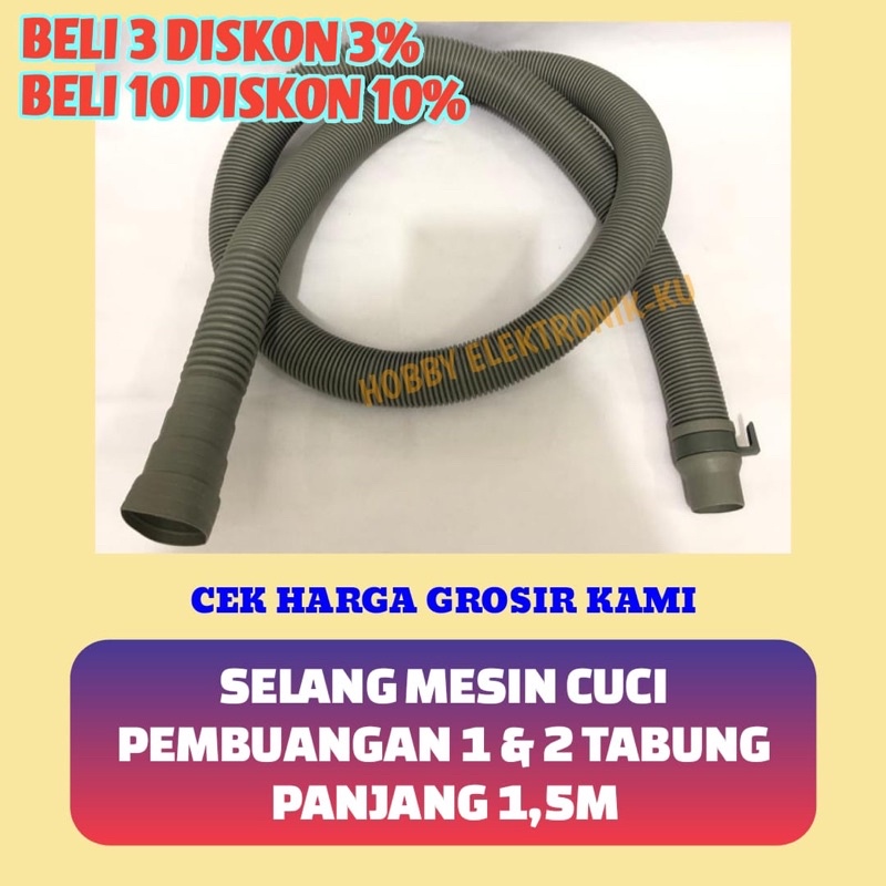 SELANG MESIN CUCI PEMBUANGAN 1TABUNG 2TABUNG 1,5M ABU-ABU ORIGINAL