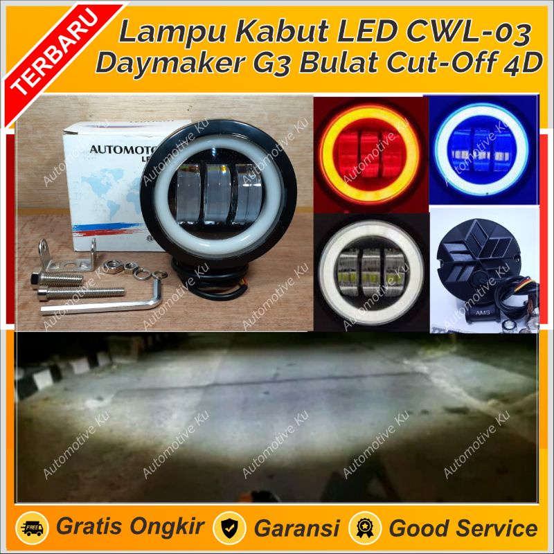 LAMPU FOGLAMP DAYMAKER LED TEMBAK SOROT BULAT KOTAK RING ANGEL EYE DRL MOTOR MOBIL UNIVERSAL 4 INCH