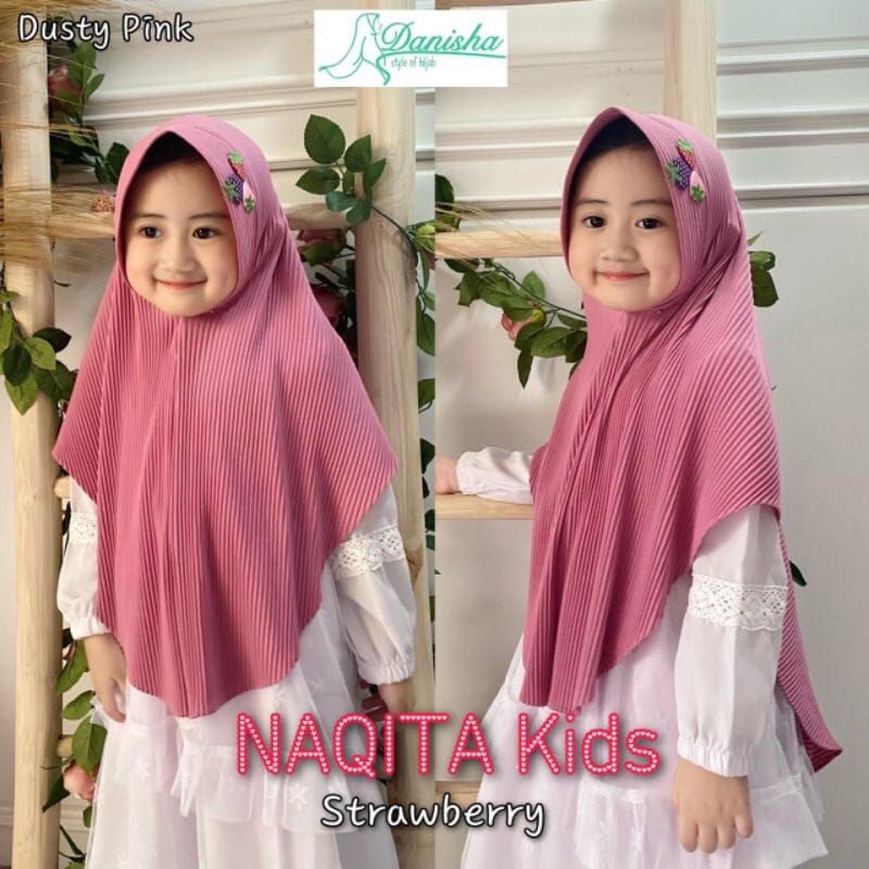 Jilbab hijab anak plisket strawberry Kerudung anak plisket instan strawberry